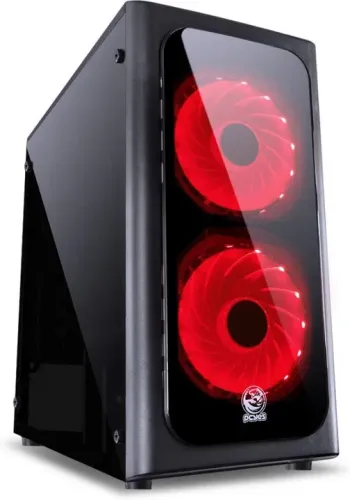 GABINETE MID-TOWER VENUS PRETO COM 2 FANS LED VERMELHO