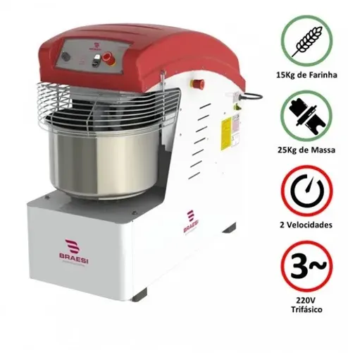 Amassadeira Espiral 25KG - 2 Velocidades - Braesi - Aes-25/1 Style G2