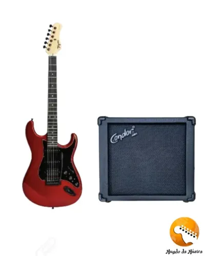 KIT Guitarra Strato Tagima Sixmart Cinza Metálico Hss C/ Efeitos + Amplificador GX-10