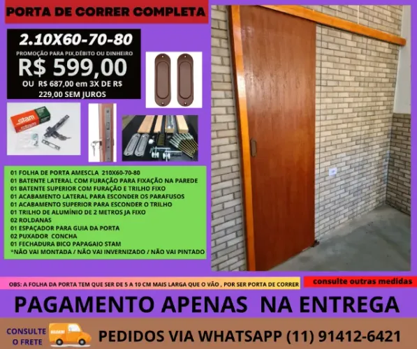porta de correr com fechadura modelo top verniz e pintura 9 - Pagamento na entrega