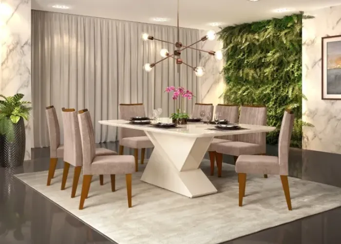 Conjunto Sala de Jantar - Mesa Zenith + 8 Cad. Júlia