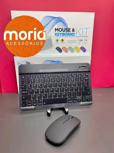 Kit Teclado e Mouse Bluetooth Preto Sem Fio Tablet, Celular e IPad.