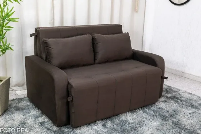 Sofá Cama Casal 137cm Veludinho Marrom