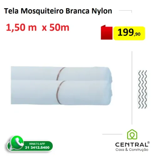 Tela Mosquiteiro Branco Nylon 1,5X50m Tutti