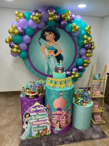 Decoração festa infantil jasmine capa para cilindro pegue e monte