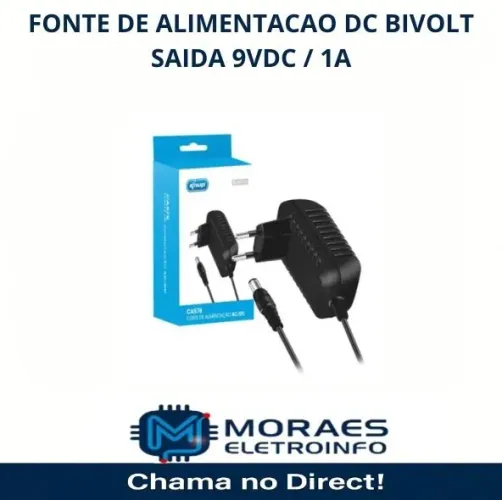 Fonte de alimentação 9v x 1 amper AC/DC