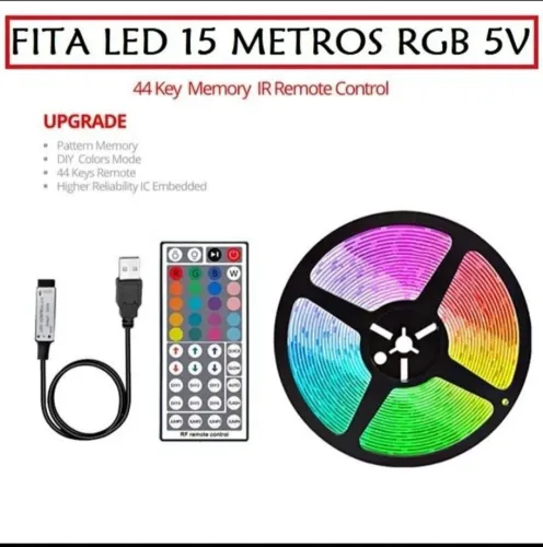 FITA LED RGB 5050 15 METROS COM CONTROLE REMOTO
