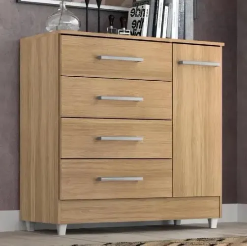 Cômoda Moderna com 4 Gavetas e Porta Lateral