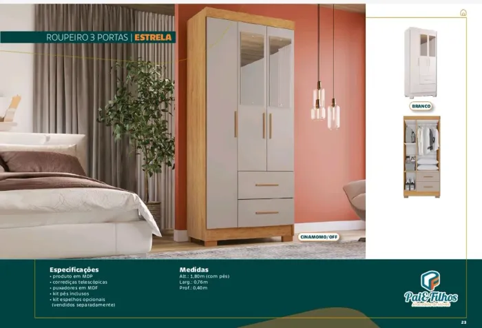 Guarda-Roupa 3 Portas Estrela Cinamomo