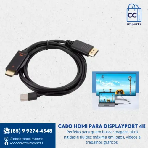 Cabo HDMI para DisplayPort 4K@60Hz - 2K@120Hz ? Compatível com PC, Notebook, PS5 e Xbox