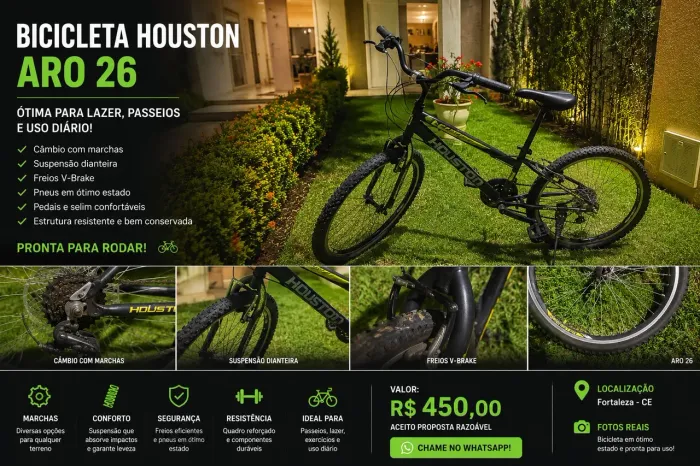 Bicicleta Houston Aro 26 - 21 Marchas, Suspensão - Ótimo Estado