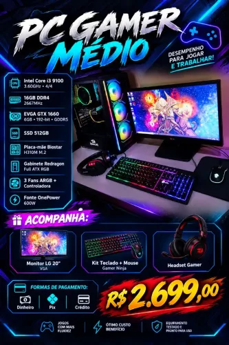 PC Gamer i3 9100 + GTX 1660 6GB