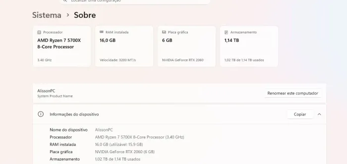 PC Gamer Ryzen 7 e 32GB de Ram