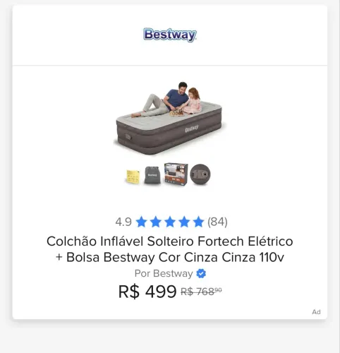 Colchão Inflável Solteiro Fortech Elétrico + Bolsa Bestway