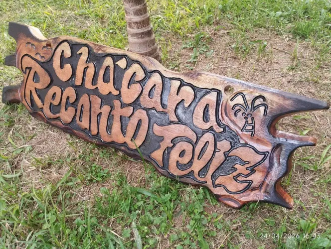 Placa Entalhada em alto relevo madeira maciça artesanal rústica - 95x30x4cm Premium 