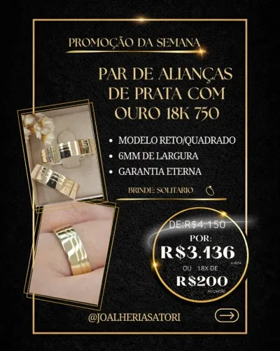 PAR DE ALIANÇAS OURO 18K- MODELO DA PROMOÇÃO DA SEMANA