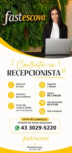 Recepcionista para salão de beleza