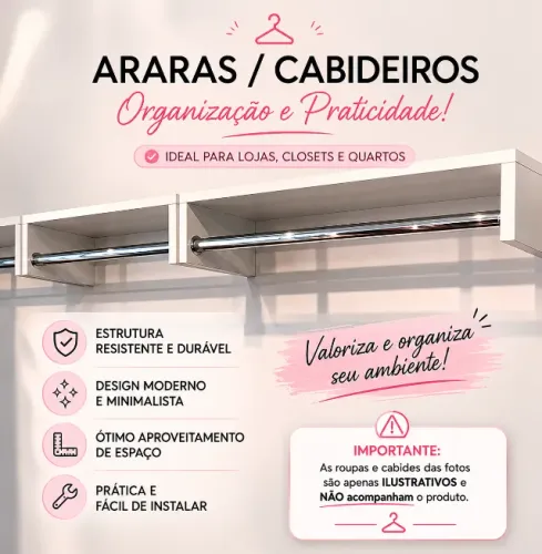 Kit 2 Cabideiros / Araras para Loja ou Closet - Organização e Praticidade