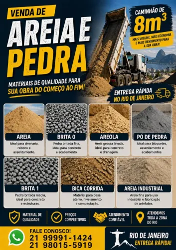 VENDA DE AREIA, BRITA, CAMINHAO FECHADO 8M3 RIO DE JANEIRO
