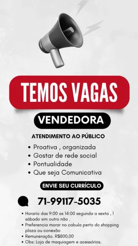 Vaga de emprego para vendedora / atendimento ao público 411500
