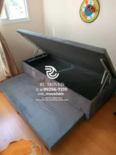 Conjunto cama box Baú Tamanho solteiro com Cama completa Auxiliar 88x1,88 D33 Baú Blindad