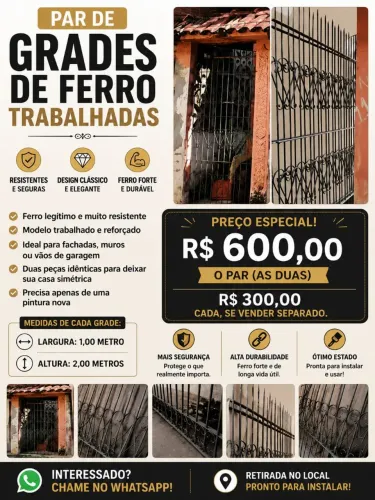 2 Grades De Ferro Trabalhadas Para Fachada (1,00m x 2,00m) - Par Idêntico