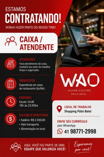 Vaga para Caixa Atendente