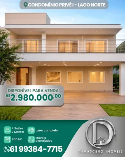 Casa em Condomínio para Venda em Brasília, Setor de Mansões do Lago Norte, 4 dormitórios,
