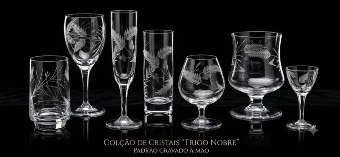 Jogo de Cristais Gravados à Mão - Modelo Trigo (53 Peças)