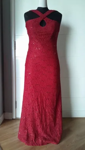Vestido festa vermelho, renda com lantejoulas