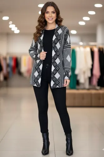 Cardigan Tricô tam M Geométrico Malhas Dalila