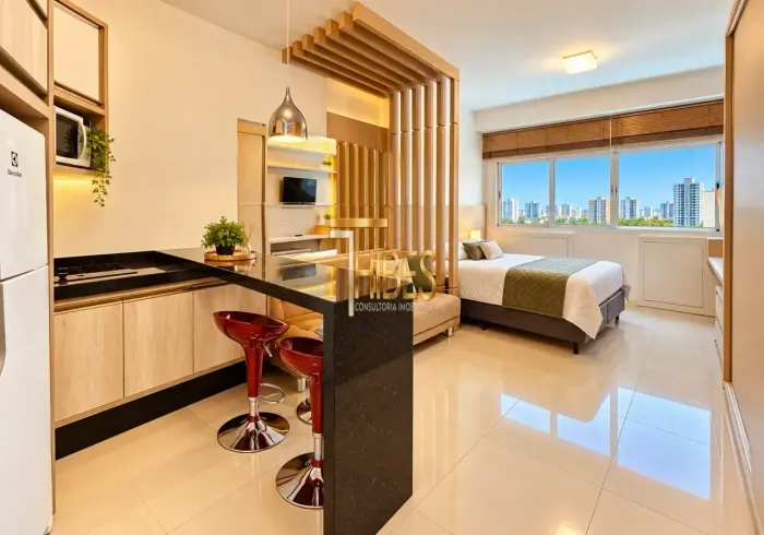 APARTAMENTO LIFE SPACE CURITIBA | BATEL, 33 M² PRIVATIVOS, ANDAR ALTO, MOBILIADO.