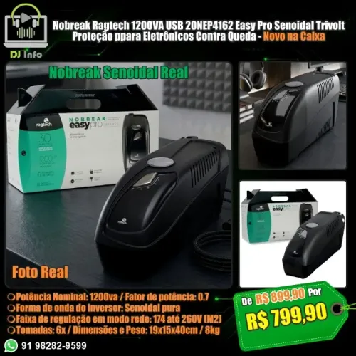 Nobreak Ragtech 1200VA USB 20NEP4162 Easy Pro Senoidal Trivolt - Novo na Caixa