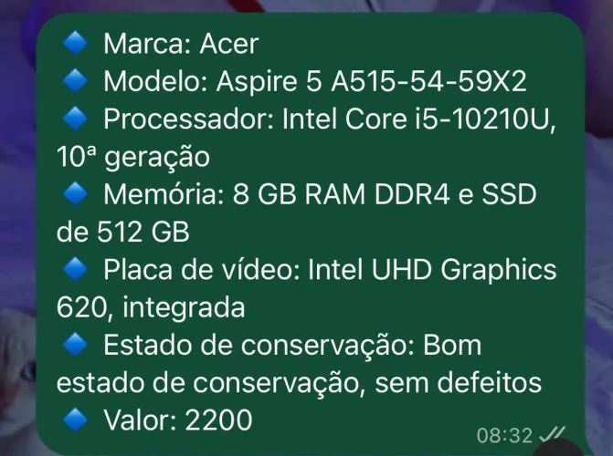 Notebook Acer usado