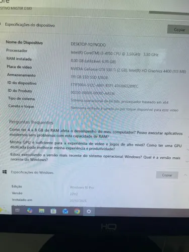PC Gamer i3 4150 + GTX 550 Ti 2GB + 8GB RAM + SSD 128GB