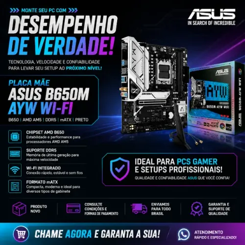 Placa Mae Asus B650M-AYW Am5 Ddr5 Wifi Bluetooth integrado