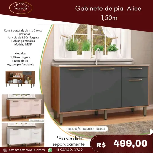 Gabinete de pia Alice e 1,50m largura , à pronta entrega