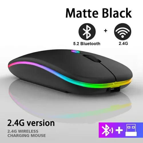 Mouse Sem Fio Recarregável Rgb Bluetooth e Receptor Wifi