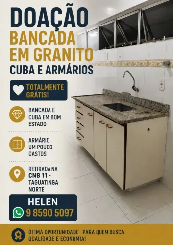 Doação de bancada e armários - retirada urgente