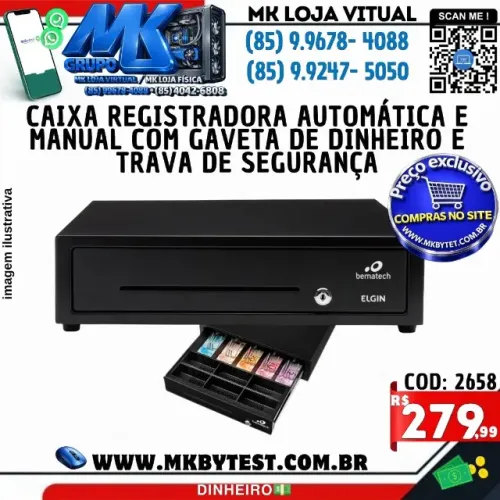 Caixa Registradora Automática e Manual com Gaveta de Dinheiro e Trava de Segurança