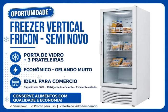 Freezer Vertical Fricon 569L Porta Vidro - Semi Novo - Gelando Muito