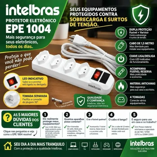 Protetor Eletrônico Intelbras Com 4 Tomadas Epe 1004 Branco
