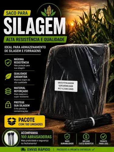 Saco para Silagem 200 Micras - Pacote com 100 Unidades + 100 Abraçadeiras
