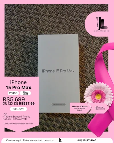 IPHONE 15 PRO MAX, 5G, 256GB, CHIP ESIM, LACRADO, EXCLUSIVO!