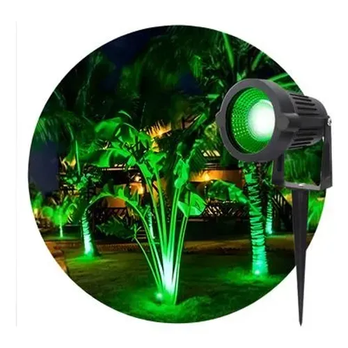 Kit 2 Luminária Espeto Jardim 10W Led Refletor À Prova Dágua IP65 Luz Branco Quente, Verde