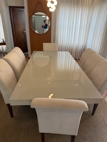Mesa de Jantar Laqueada Branca - 8 Lugares
