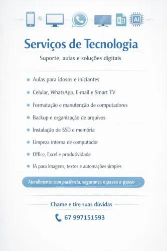 SERVIÇOS DE TECNOLOGIA, INFORMÁTICA, AULAS E SUPORTE