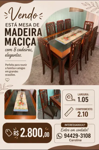 Mesa Maciça com 8 Cadeiras