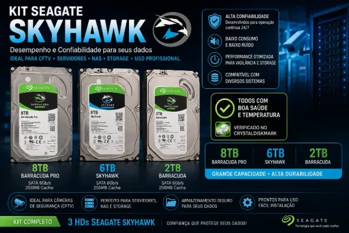 KIT SEAGATE 16TB - SKYHAWK 6TB + BARRACUDA PRO 8TB + 2TB