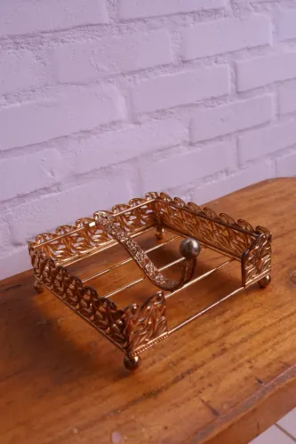 porta guardanapos em metal dourado antigo antiquario vintage rococó art nuveau anos  ouro